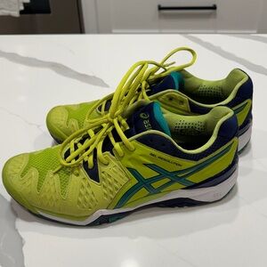 Asics Gel Resolution Lime and Navy Sneakers 9.5